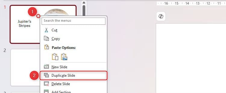 the-right-click-menu-on-a-slide-in-powerpoint-s-thumbnail-pane-is-expanded-and-duplicate-slide-is-selected طرق تجعل عرضك التقديمي في PowerPoint يبدو احترافيًا دون خبرة في التصميم