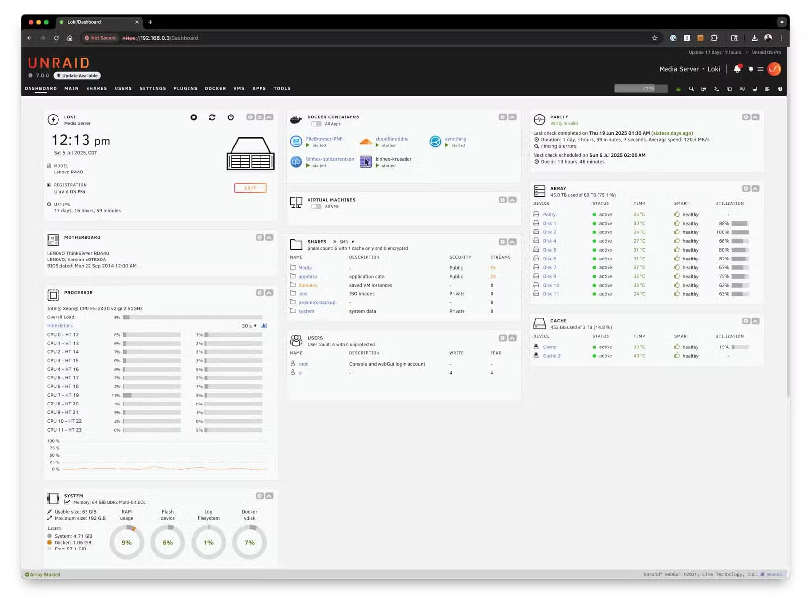the-unraid-web-interface هل Unraid الخيار الأفضل لتشغيل وحدة تخزين Homelab مقارنة بالأنظمة الأخرى