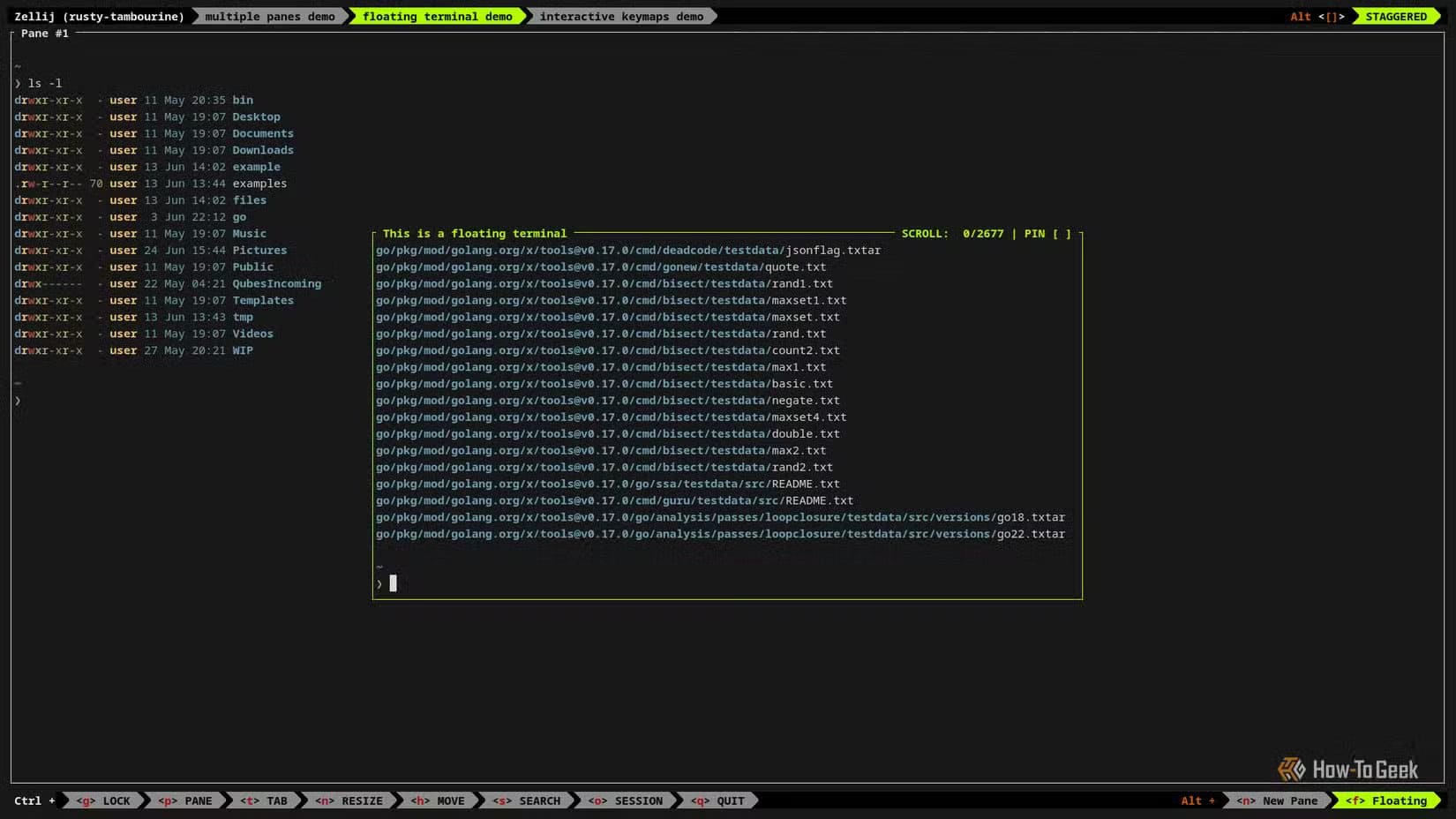 the-zellij-program-is-opened-in-a-terminal-window-with-a-small-box-in-the-middle-the-box-is-a-floating-virtual-termina بديل Tmux الأسهل للمبتدئين
