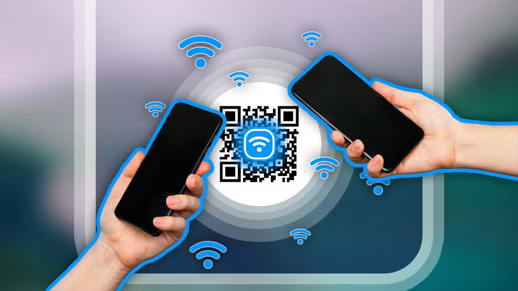 two-hands-holding-a-phone-with-a-qr-code-in-the-center-and-a-wi-fi-icon أهم ميزات Android المخفية التي يجب تجربتها