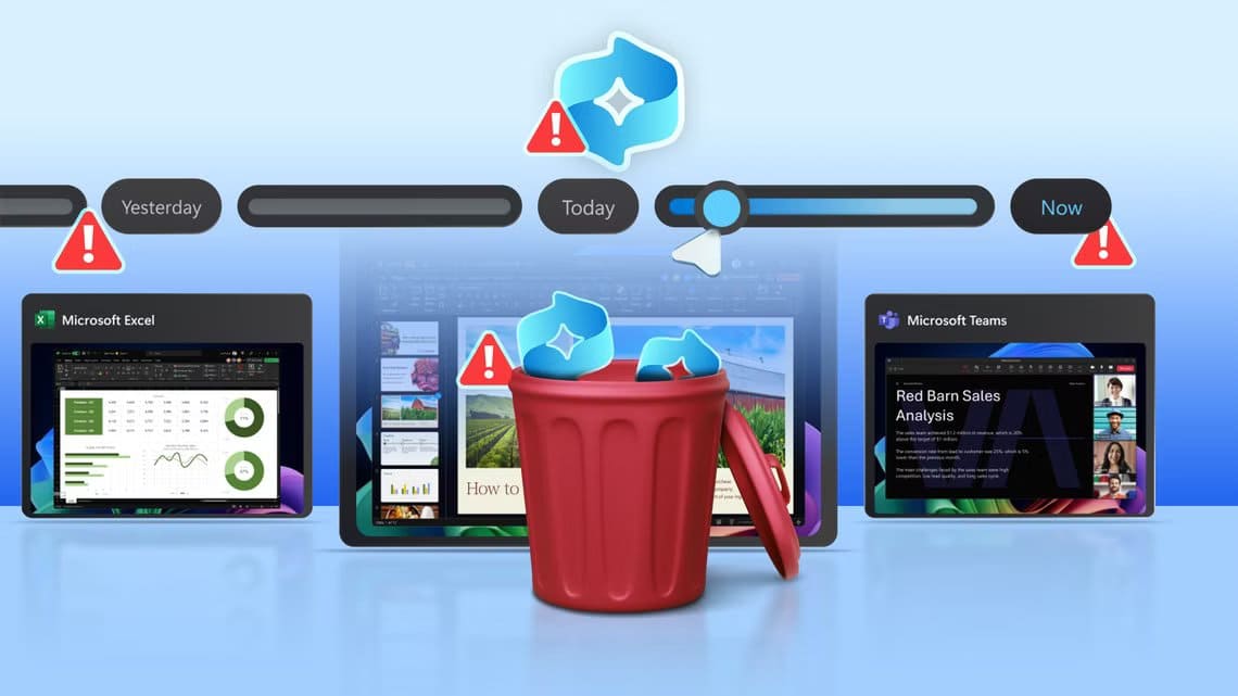 windows-recall-in-use-with-a-trash-bin-in-the-center-containing-the-recall-logo كيف توقف ميزة Recall في Windows وتحمي خصوصيتك