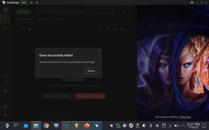 world-of-warcraft-successfully-tracked-in-curseforge طريقة تشغيل World of Warcraft على Steam Deck بدون مشاكل