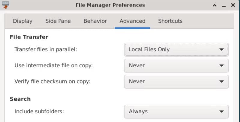 xfce-file-manager-preferences لماذا أعتبر Xfce أفضل سطح مكتب Linux