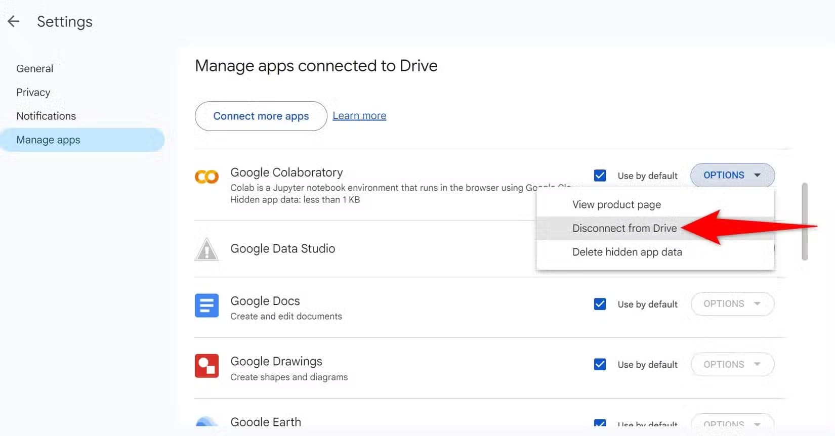 4-google-drive-disconnect-app استعادة بيانات جوجل القديمة من تطبيق ما زال يعمل بخطوات سهلة
