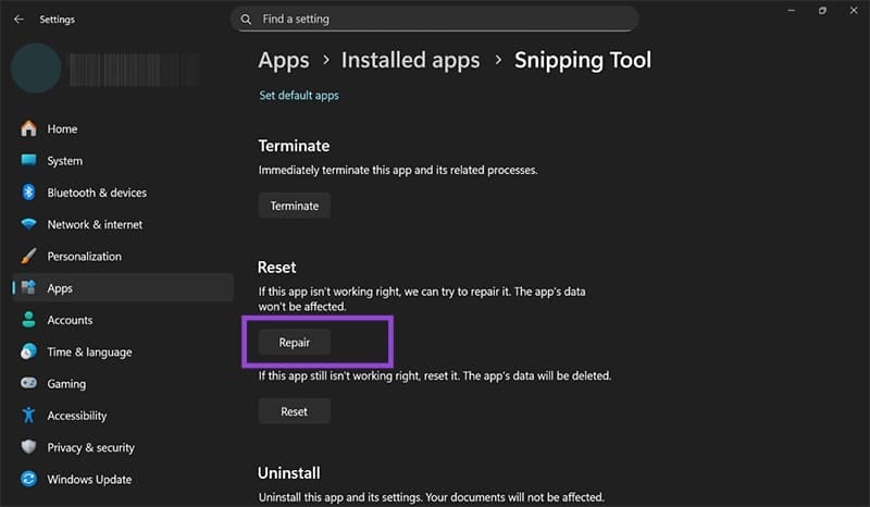 Snipping-Tool-Keeps-Popping-Up-in-Windows-11-Fix-7 حل مشكلة عدم فتح أداة القص في ويندوز 11