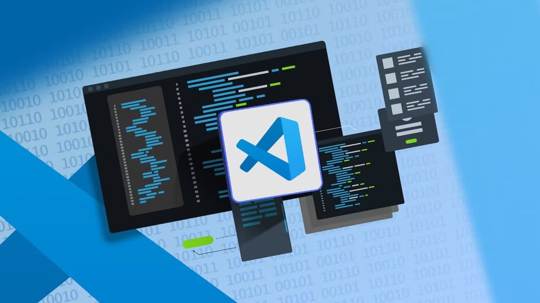 an-integrated-developer-environment-and-the-vs-code-logo-in-the-center تحديث Visual Studio Code يجلب تحسينات كبيرة في Git ودعم لغات البرمجة