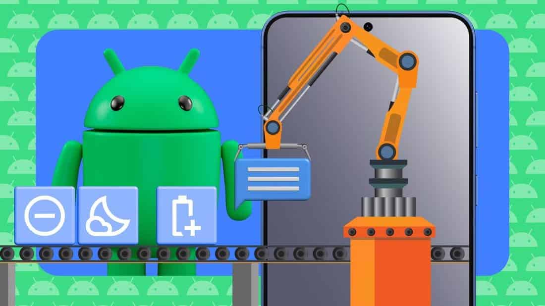 android-mascot-standing-next-to-a-smartphone-with-a-robotic-arm-holding-a-message-icon-on-a-conveyor-belt أسرار مفيدة في Android لا يعرفها أغلب المستخدمين