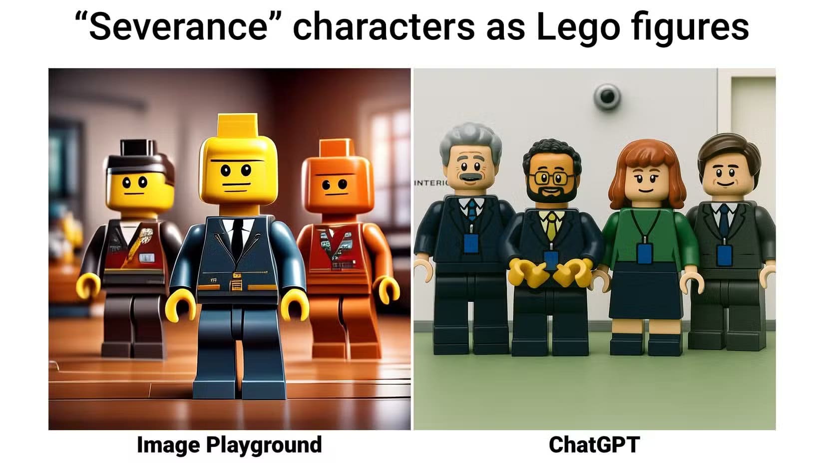 apple-intelligence-image-playground-vs-chatgpt-ai-image-generation-prompt-draw-severance-characters-as-lego-bricks أسباب تجعل تجربة استخدام iPhone أقل جاذبية مما كانت عليه