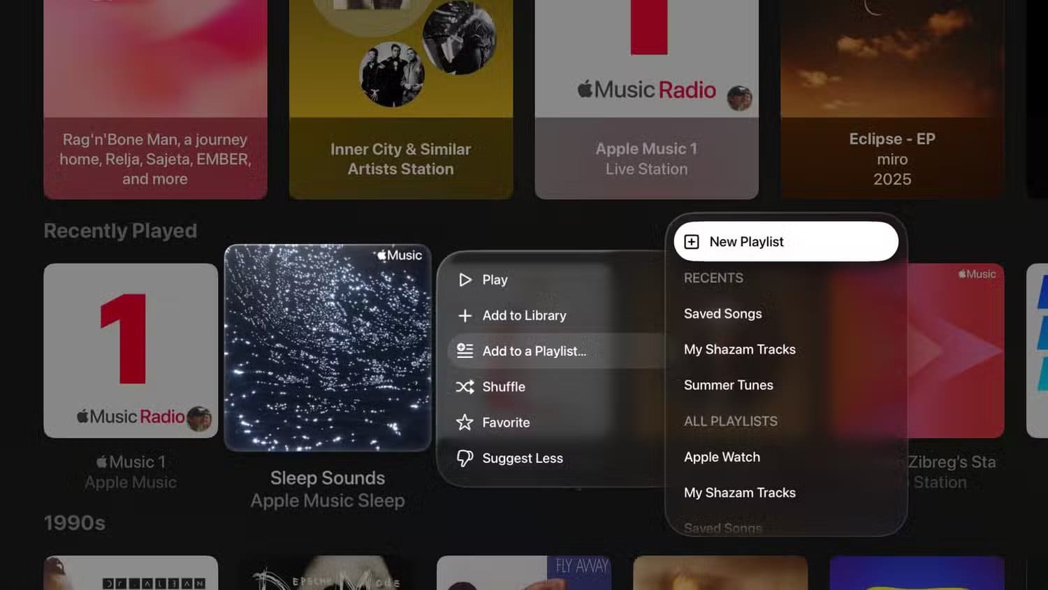 apple-tvos-26-music-app-recently-played-section-contextual-menu 12 ميزة جديدة قادمة إلى Apple TV هذا الخريف