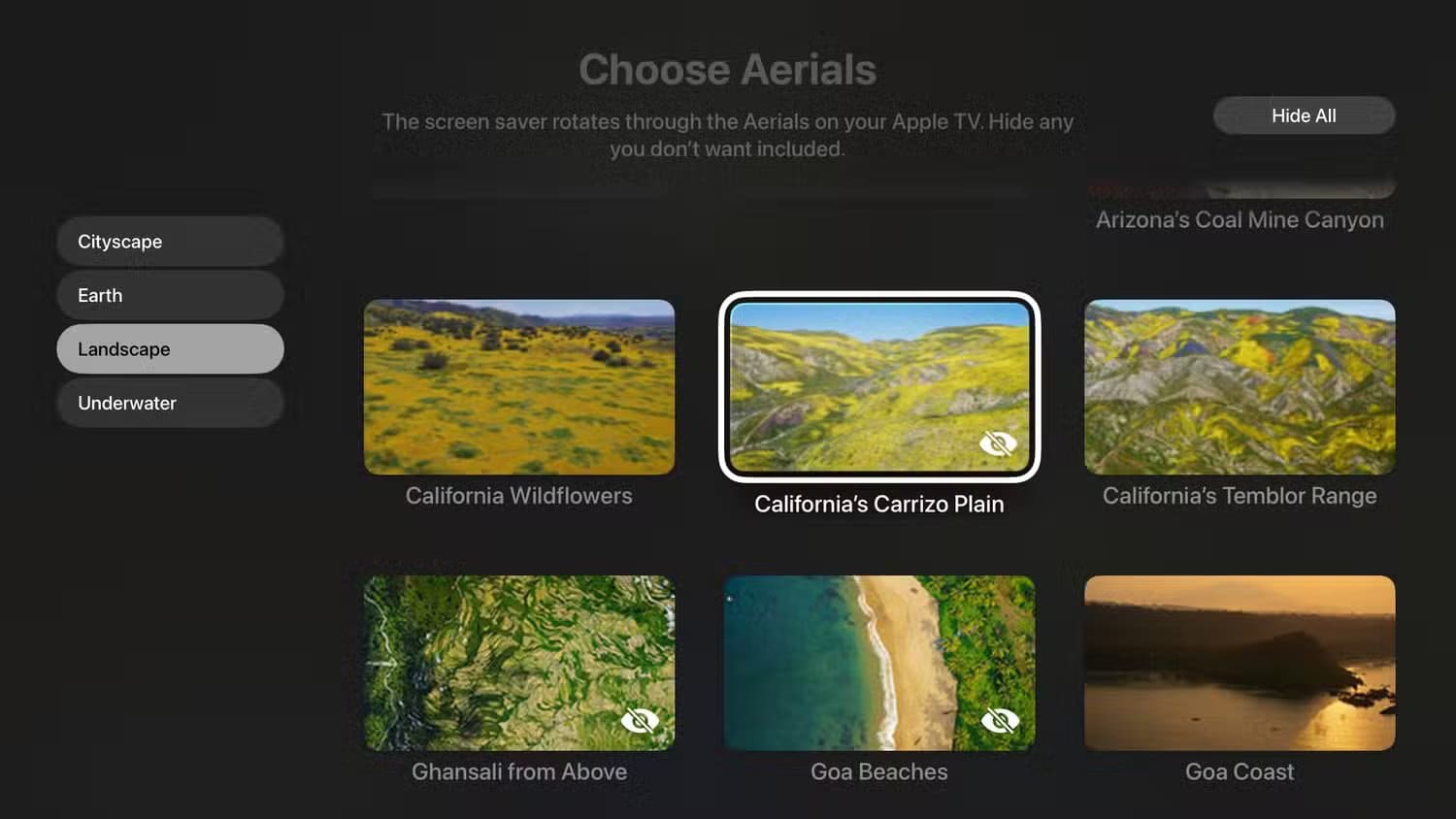 apple-tvos-26-settings-app-screen-savers-choose-aerials-landscape-option-selected 12 ميزة جديدة قادمة إلى Apple TV هذا الخريف