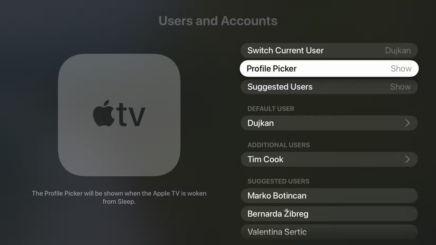 apple-tvos-26-settings-app-users-and-accounts-section-profile-picker-option-selected 12 ميزة جديدة قادمة إلى Apple TV هذا الخريف