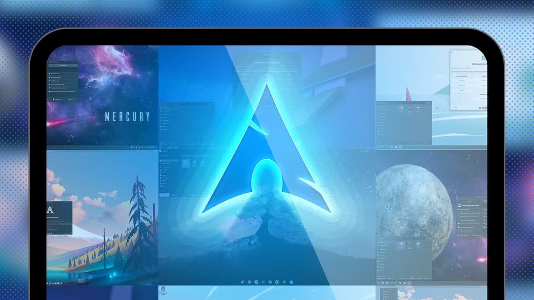 arch-linux-logo-with-some-distros-in-the-background أفضل توزيعات لينكس المبنية على Arch حسب التجربة والتقييم