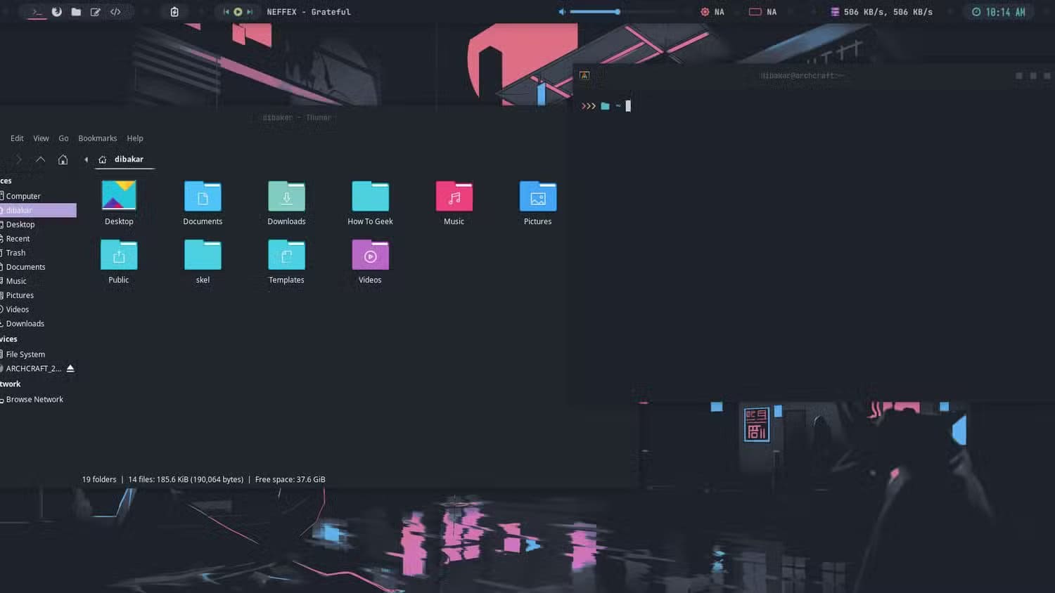 archcraft-desktop-overview-of-the-red-theme أفضل توزيعات لينكس المبنية على Arch حسب التجربة والتقييم