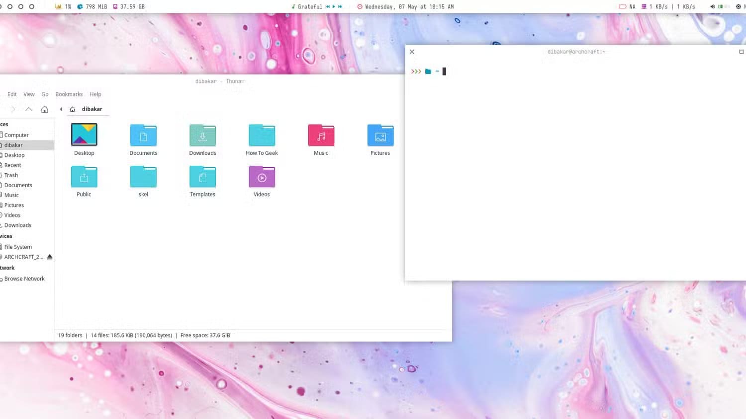 archcraft-desktop-overview-of-the-slime-theme أفضل توزيعات لينكس المبنية على Arch حسب التجربة والتقييم