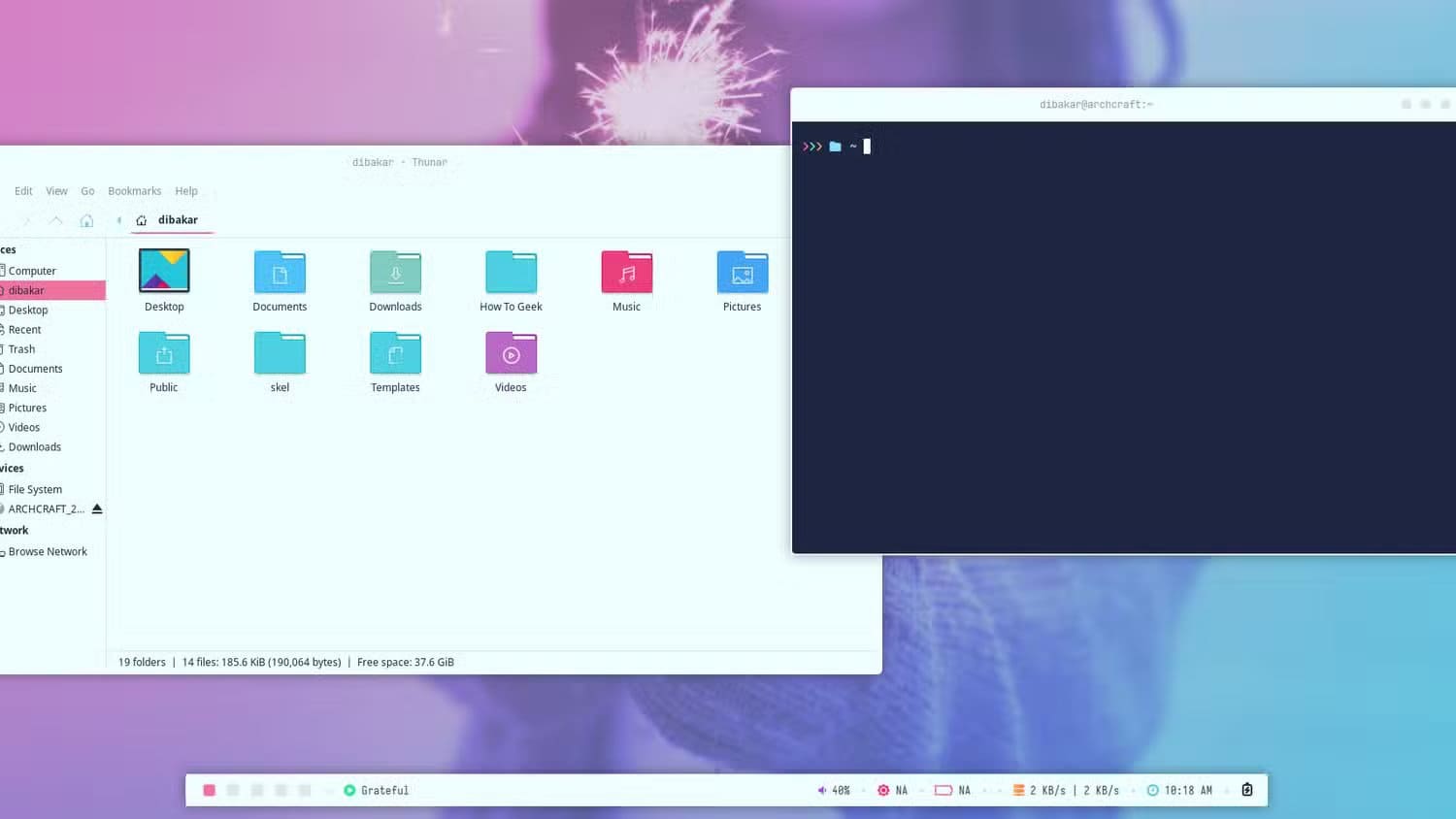 archcraft-desktop-overview-of-the-spark-theme أفضل توزيعات لينكس المبنية على Arch حسب التجربة والتقييم