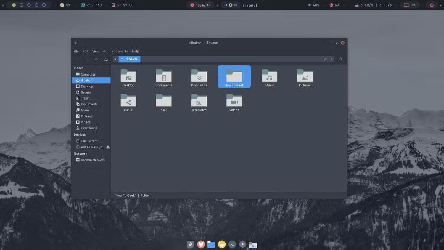 archcraft-file-manager أفضل توزيعات لينكس المبنية على Arch حسب التجربة والتقييم