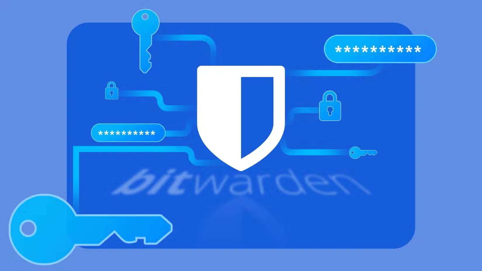 bitwarden-logo-connected-to-passwords-padlocks-and-keys أفضل التطبيقات مفتوحة المصدر التي ينصح بتثبيتها على أي جهاز كمبيوتر جديد ويندوز