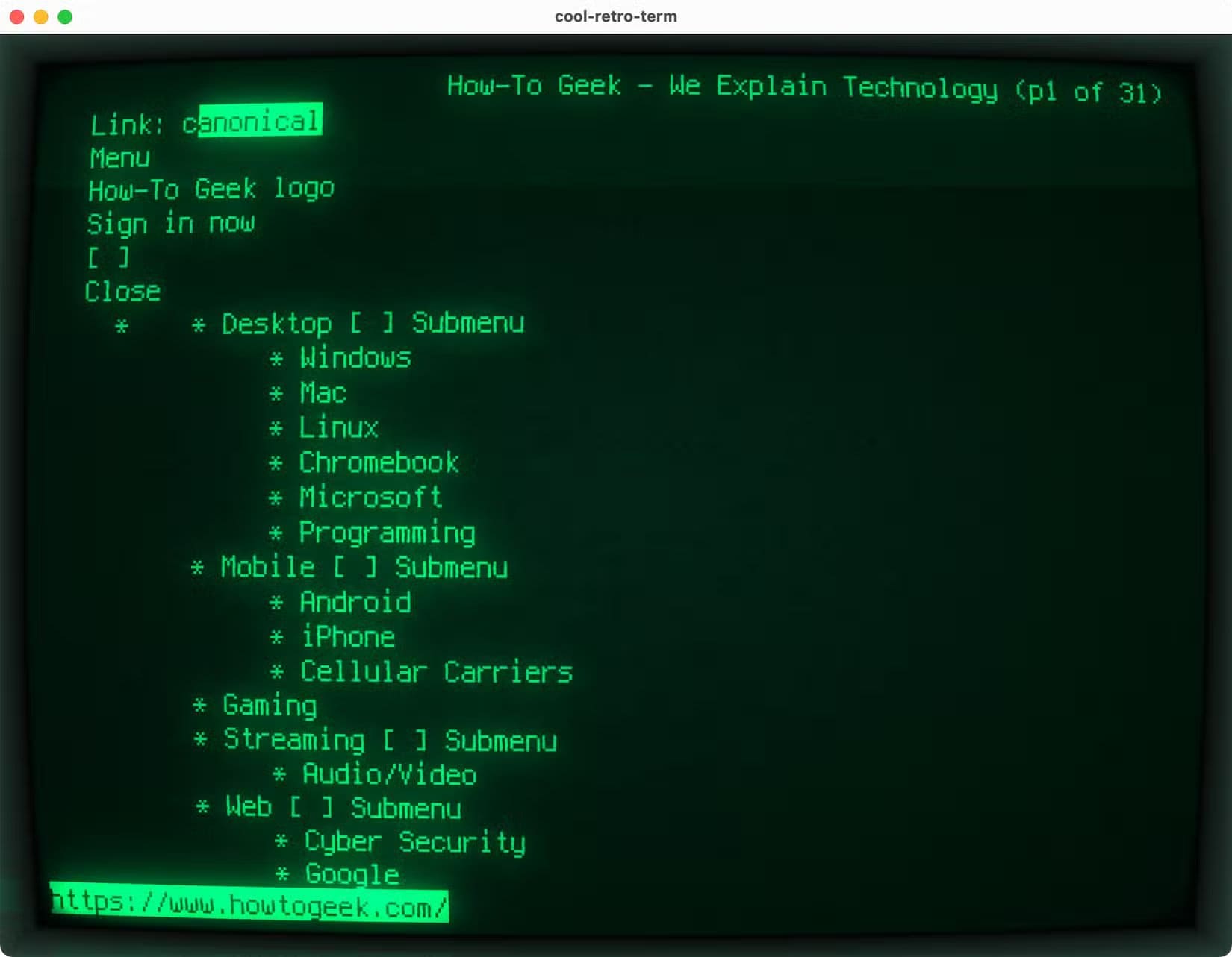 browsing-the-web-with-links-browser-and-cool-retro-term أشياء مفيدة يمكنك القيام بها في Terminal دون الحاجة للمتصفح