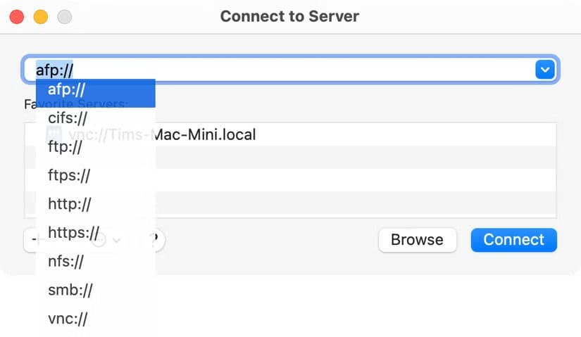 connect-to-server-dialog-in-macos-finder اختصارات ذكية لتسريع البحث في Mac وتوفير الوقت