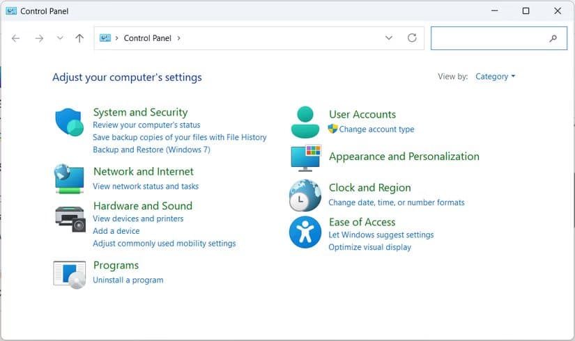 control-pnael-windows-11 الفرق بين لوحة التحكم وإعدادات ويندوز ولماذا يختار المستخدمون التغيير