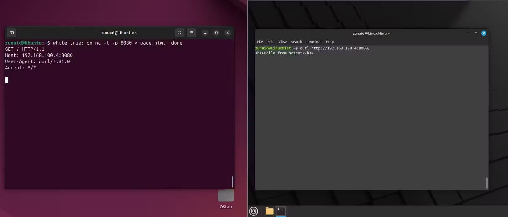 creating-a-minimal-web-server-using-the-nc-command-and-fetching-the-content-using-curl طرق استخدام الأمر nc في Linux لاختبار الشبكات وحل مشاكل الاتصال
