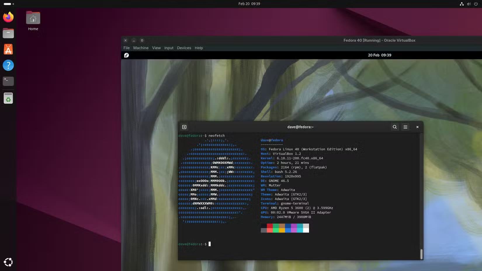 fedora-vm-on-ubuntu-computer أفضل الطرق لتجربة توزيعات لينكس على الكمبيوتر بدون فلاش USB