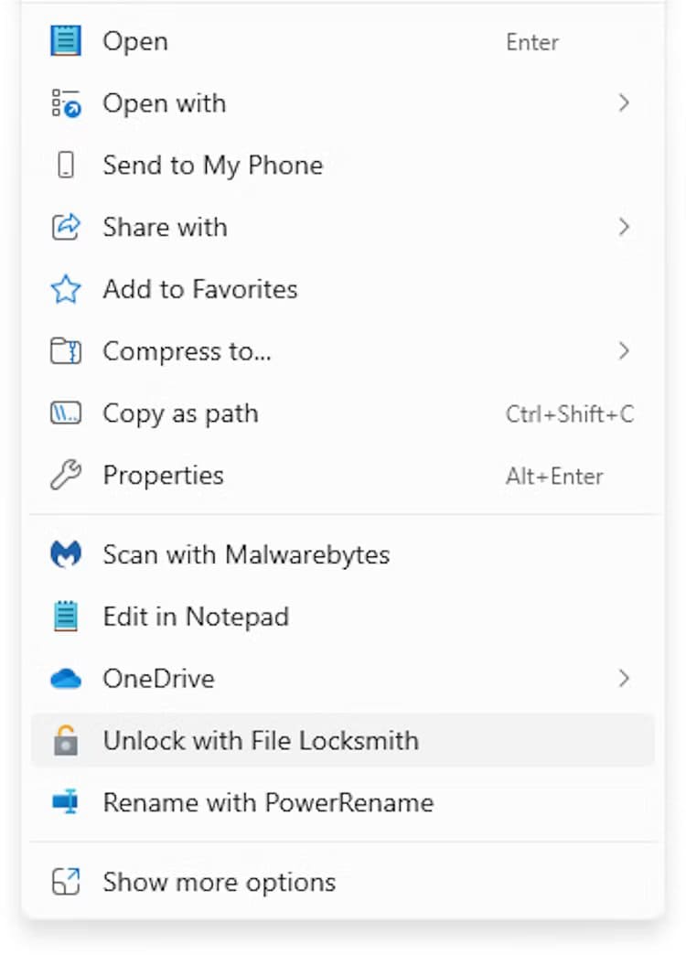 file-locksmith-in-the-right-click-menu أفضل برامج ويندوز المجانية التي تحول الكمبيوتر إلى أداة أكثر قوة وسلاسة
