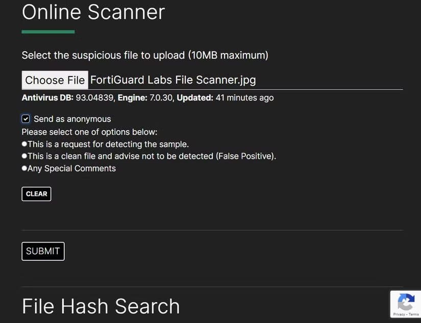fortiguard-labs-file-scanner-file-upload-process كيف تفحص أي ملف مشبوه باستخدام أدوات مجانية بدون تحميل برامج