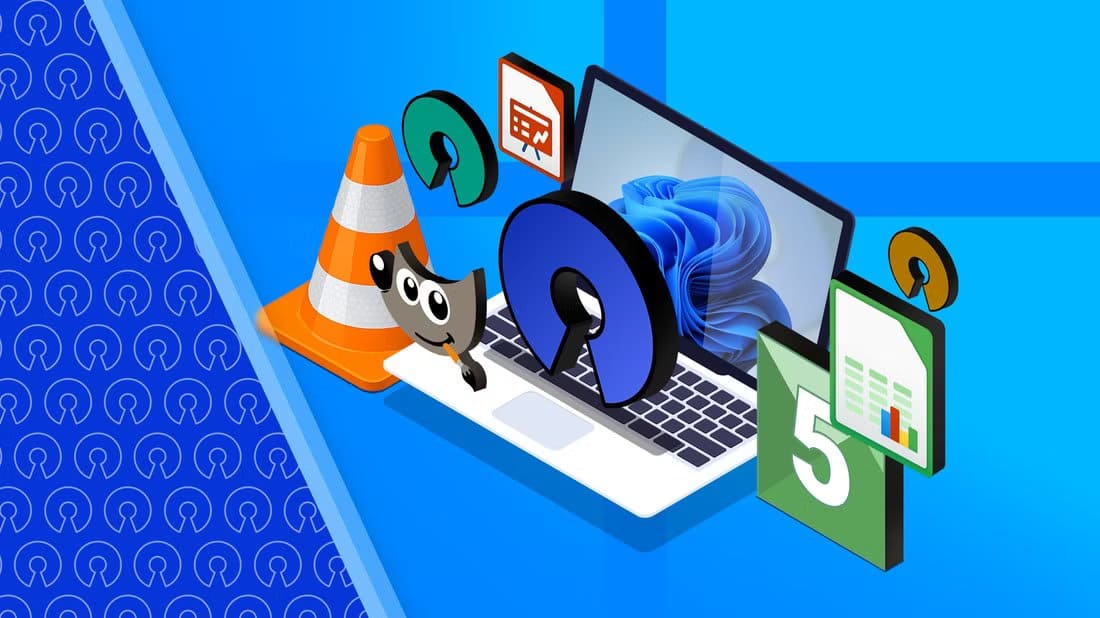 illustration-of-a-windows-11-laptop-and-logos-of-some-open-source-apps-around-it-1 أفضل أدوات مفتوحة المصدر التي تجعل مهامك اليومية أسهل وأكثر إنتاجية