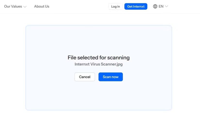 internxt-virus-scanner-file-upload-process كيف تفحص أي ملف مشبوه باستخدام أدوات مجانية بدون تحميل برامج
