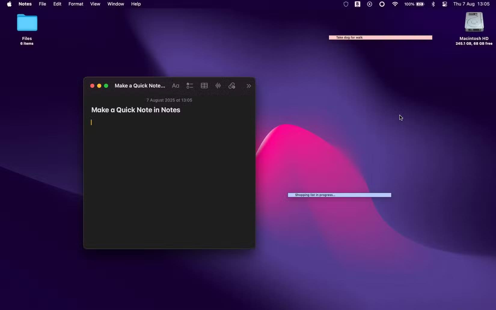 making-a-quick-note-in-apple-notes أفضل تطبيق Mac قديم ما زال ينافس أقوى البرامج الحديثة