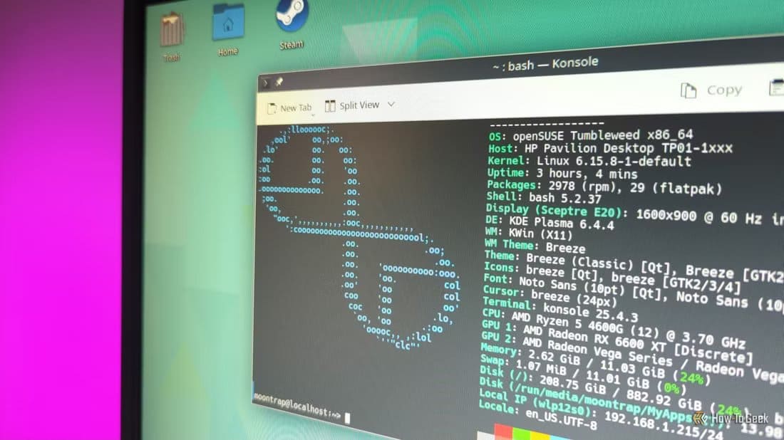 opensuse-tumbleweed-logo-in-a-terminal-on-a-computer-screen اكتشفت حقائق مدهشة بعد استخدام openSUSE Linux لأول مرة