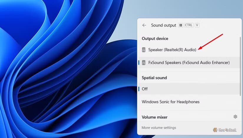 output-devices-section-in-the-action-center-1 برنامج مجاني يمنحك صوت نقي وقوي على الكمبيوتر المحمول