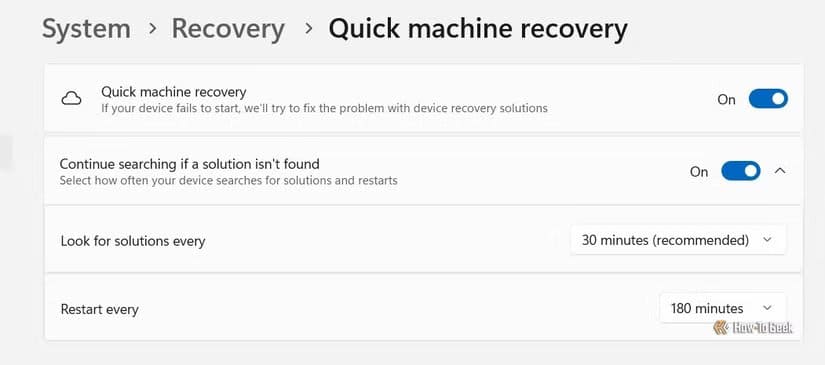 quick-machine-recovery-menu-in-windows-11 طريقة استعادة نظام Windows 11 بسرعة بعد فشل التمهيد بدون فقدان الملفات