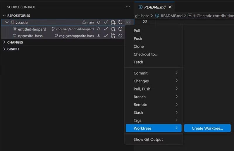 repository_worktree_submenu تحديث Visual Studio Code يجلب تحسينات كبيرة في Git ودعم لغات البرمجة