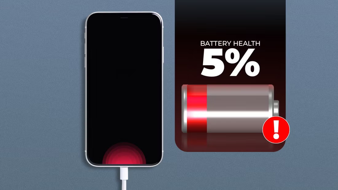 smartphone-connected-to-charger-showing-battery-health-warning-at-5-with-a-red-low-battery-icon الحقيقة الكاملة حول الشحن السريع وتأثيره على بطارية هاتفك