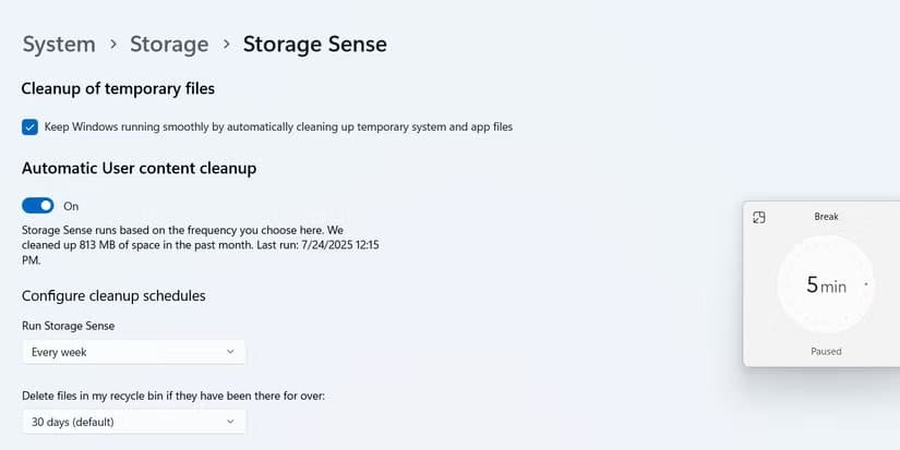 storage-sense-settings الفرق بين لوحة التحكم وإعدادات ويندوز ولماذا يختار المستخدمون التغيير