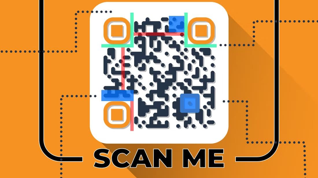 stylized_qr_code_with_colored_lines_on_an_orange_background_and_the_text__scan_me__below سر عمل رموز الاستجابة السريعة وكيفية قراءتها بدون تطبيقات