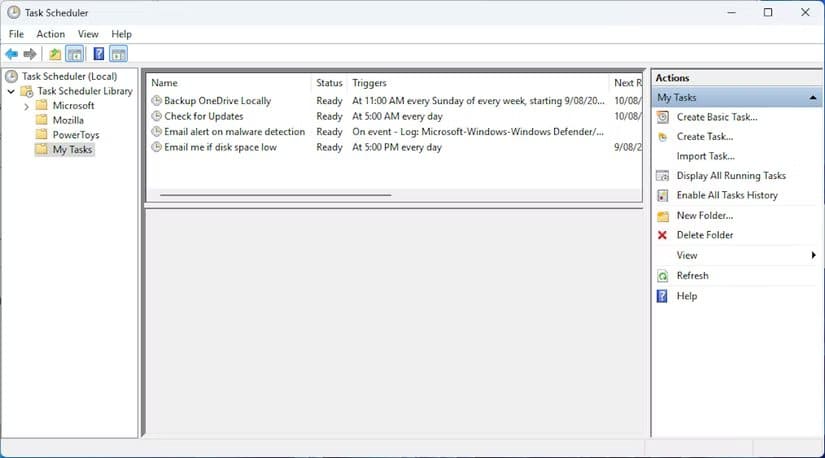 task-scheduler-main-screen أفضل برامج ويندوز المجانية التي تحول الكمبيوتر إلى أداة أكثر قوة وسلاسة