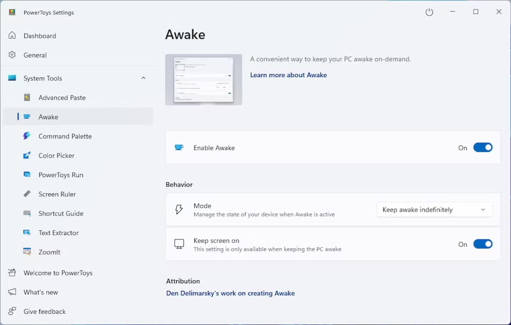 the-awake-settings-screen أفضل برامج ويندوز المجانية التي تحول الكمبيوتر إلى أداة أكثر قوة وسلاسة