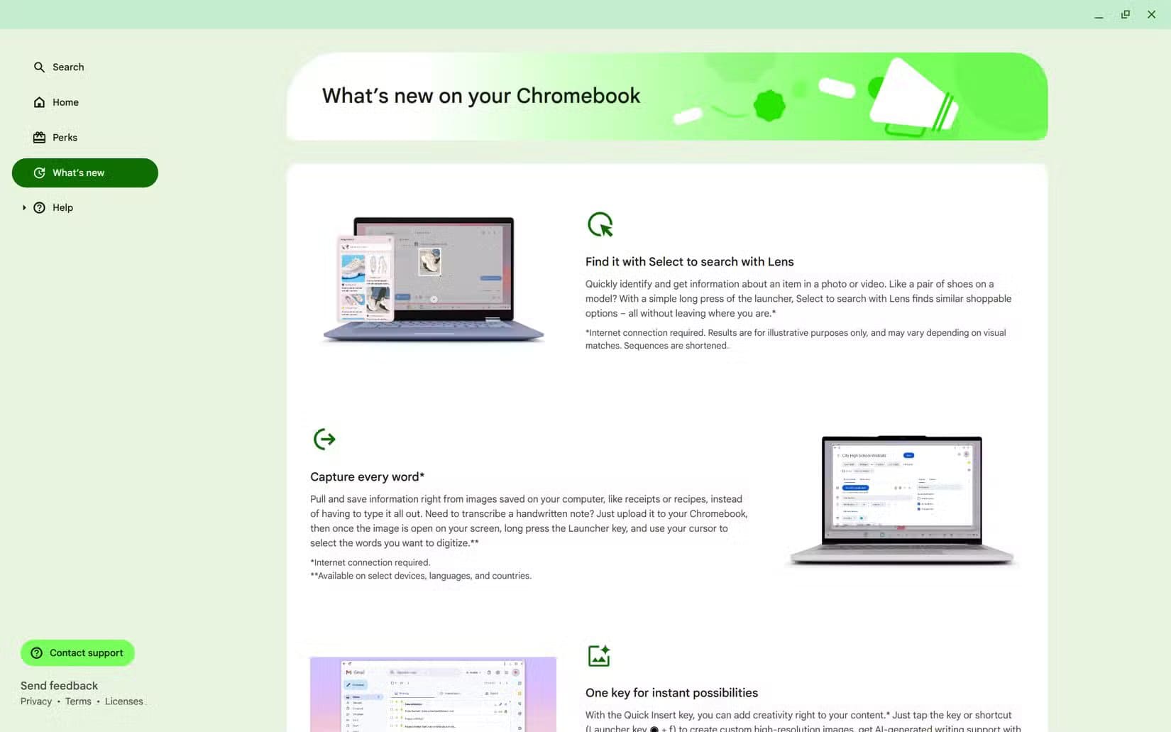 the-chromebook-explore-app-what-s-new-tab-showing-new-features-from-recent-updates خطوات تحديث جهاز Chromebook وحل مشاكل التحديث الشائعة
