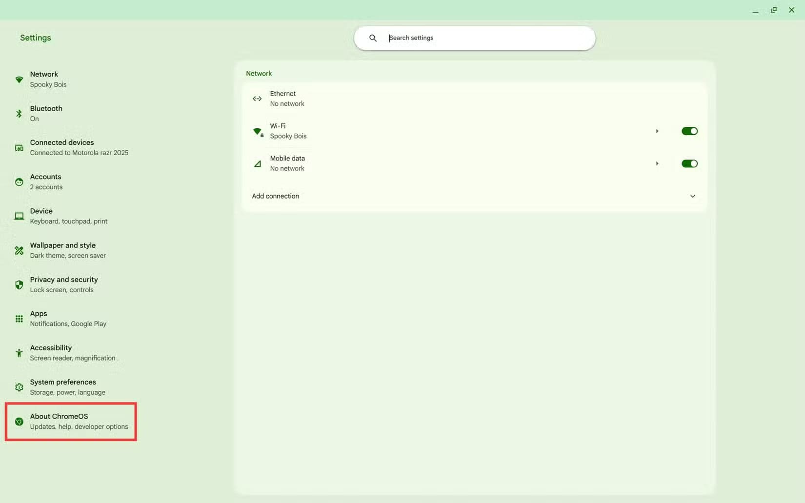 the-chromebook-settings-app-with-a-red-box-around-the-about-chromeos-option-1 خطوات تحديث جهاز Chromebook وحل مشاكل التحديث الشائعة