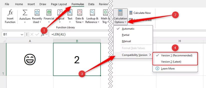 the-compatibility-version-menu-in-excel-s-calculation-options-drop-down ميزات Microsoft Excel الجديدة التي تُسهل عملك وتزيد الإنتاجية