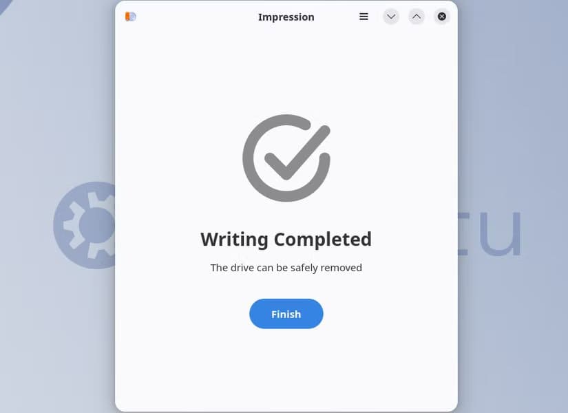 the-impression-image-writing-completion-dialog طريقة إنشاء USB لتشغيل Linux على الكمبيوتر أو Mac
