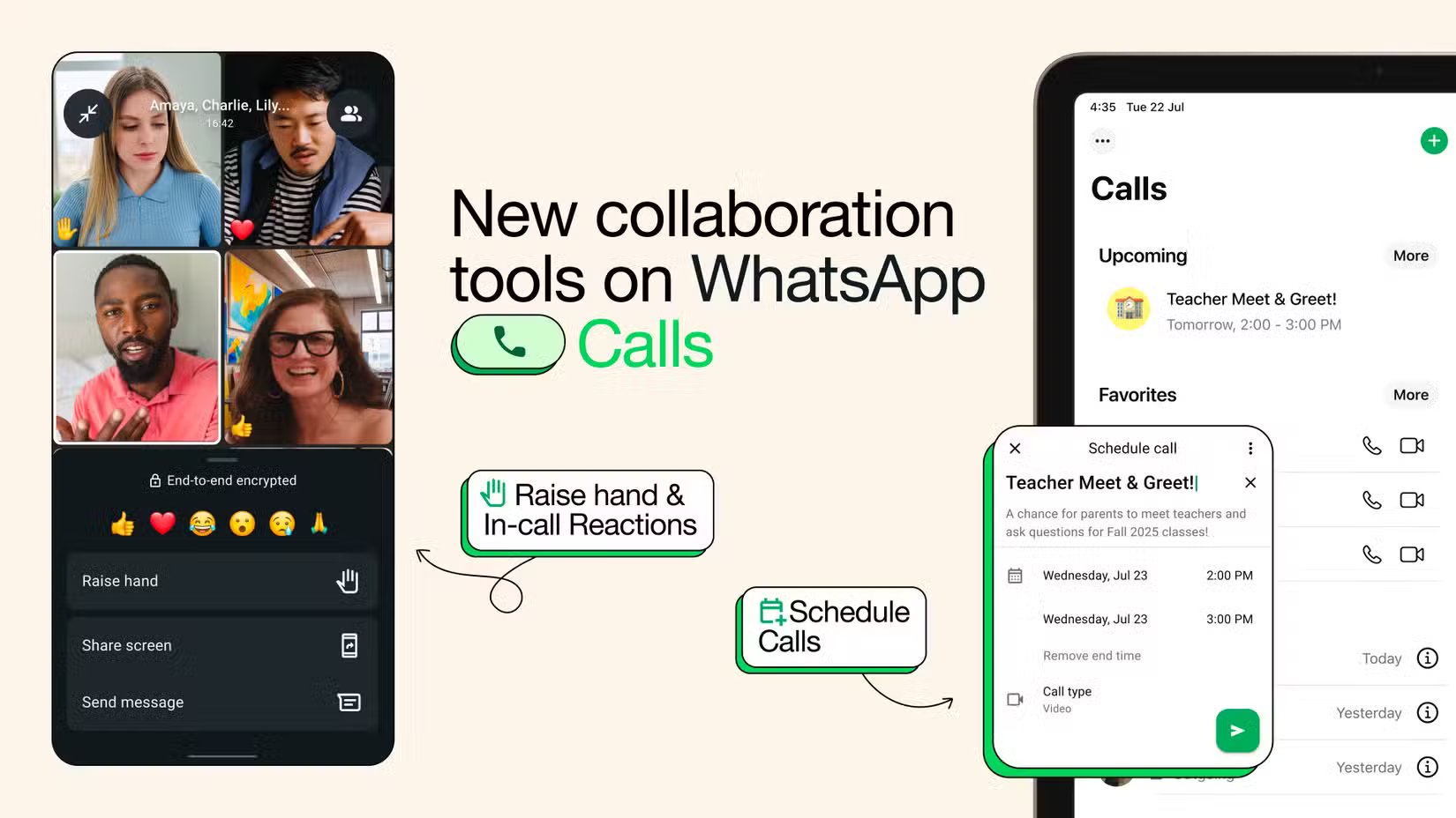 the-new-raise-hand-and-schedule-calling-feature-being-shown-off-in-whatsapp-with-a-focus-on-a-teacher-meet-and-greet ميزة اتصال جديدة في واتساب تجعل المحادثات أكثر مرونة وسهولة
