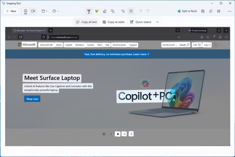the-text-actions-menu-in-the-snipping-tool أفضل برامج ويندوز المجانية التي تحول الكمبيوتر إلى أداة أكثر قوة وسلاسة