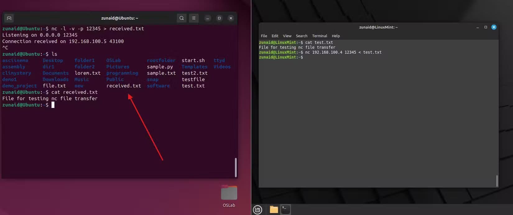 transferring-files-between-machines-using-the-nc-command طرق استخدام الأمر nc في Linux لاختبار الشبكات وحل مشاكل الاتصال