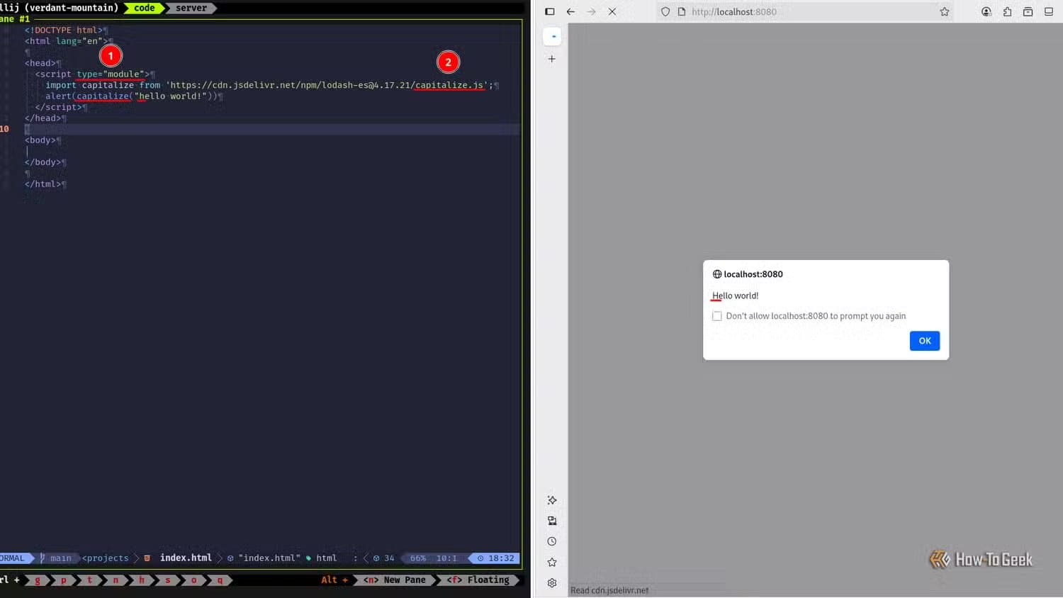 two-side-by-side-windows-on-the-left-html-code-with-a-script-tag-that-downloads-and-runs-the-lodash-capitalize-function-on-the-right-a-browser-window-showing-an-alert-with-a-capitalized-message السبب الرئيسي لبطء مواقع الويب وكيفية إصلاحه بدون أدوات مدفوعة