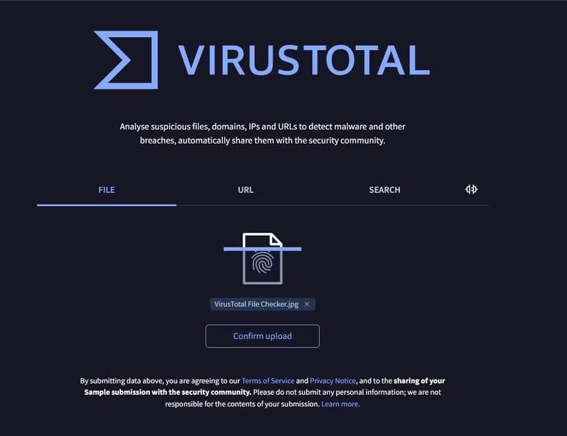 virustotal-file-checker-file-upload-process كيف تفحص أي ملف مشبوه باستخدام أدوات مجانية بدون تحميل برامج