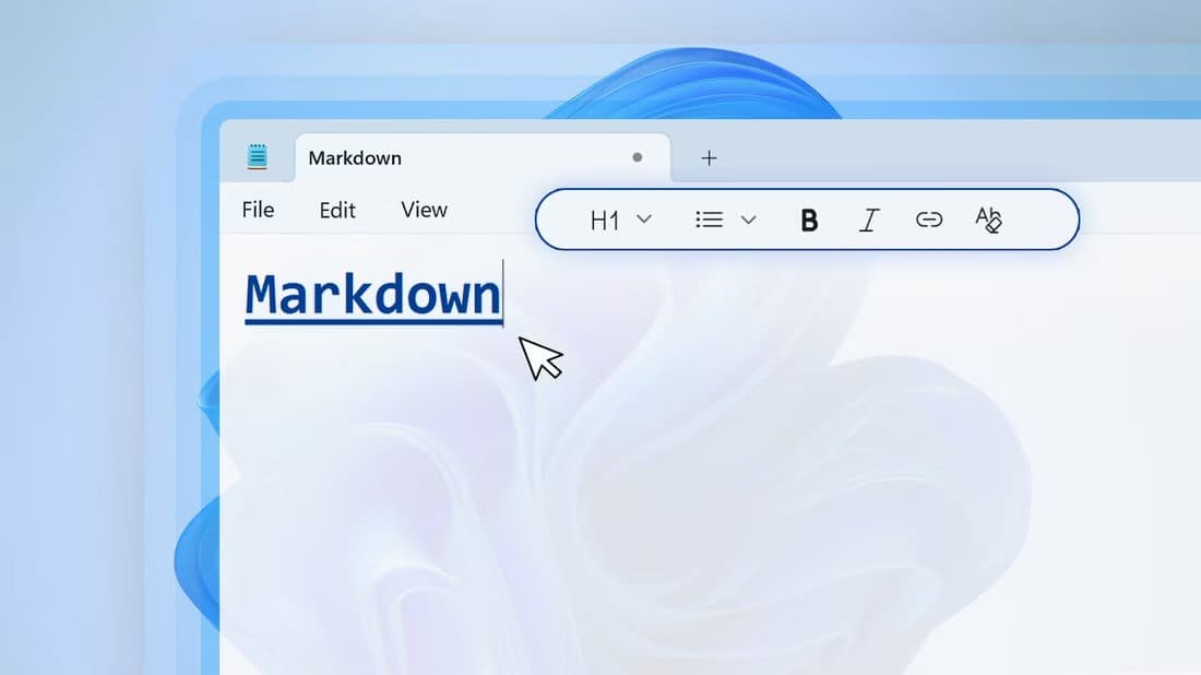 windows-11-notepad-with-the-word-markdow-selected-and-formatting-options-displayed-1 أسرار Markdown التي لا يعرفها معظم المستخدمين